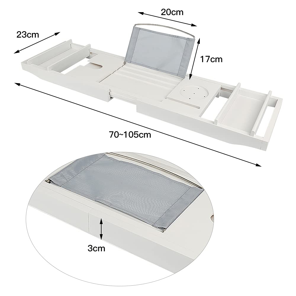 HUOLE Vassoio per Vasca da Bagno, in bambù, Estensibile, con Supporto per Computer Portatile e Supporto per iPad, Telefono, Tablet, Kindle, Vino e Candele