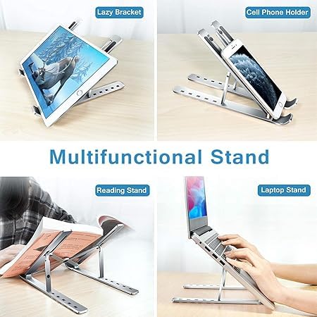 Image of Speny 6 Angles Adjustable Aluminum Ergonomic Foldable Portable Tabletop Laptop /Desktop Riser Stand Holder Compatible for MacBook, HP, Dell, Lenovo & All Other Notebook (Silver)