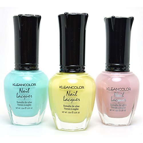 3 KLEANCOLOR NAIL POLISH PASTEL TEAL, YELLOW, SHEER COCOA SET LACQUER + Free ZipBag