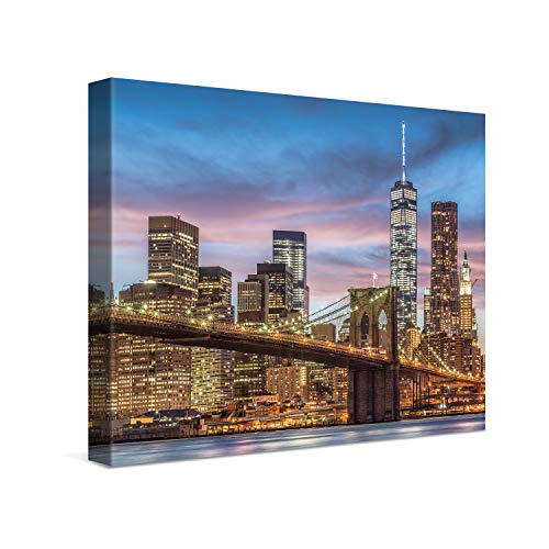 PICANOVA – Quadro Moderno – New York Manhattan Brooklyn Bridge 40x30cm – Stampa su Tela Incorniciata con Spessore di 2cm Altre Dimensioni Disponibili Decorazione Moderna – Collezione New York