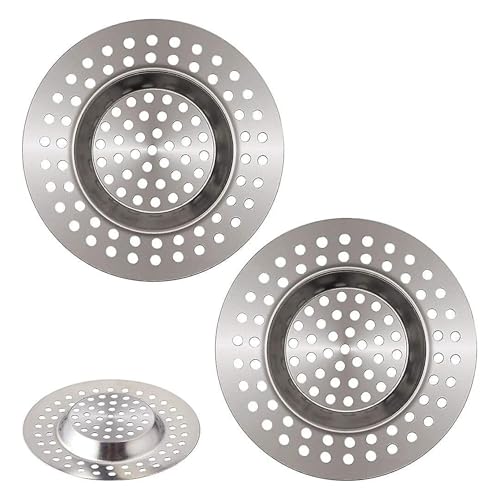 2 Pcs Sink Strainer–Stainless Steel Kitchen Sink Plug Strainer– Dual Function Drain Plug Hair & Food Catcher for Kitchen, Bathroom, Shower–Universal Sink Plug Replacement, Sink Stopper(7.5cm/3.6cm)