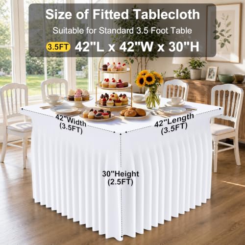Image of Smiry Spandex Elastic Fitted Table Cloth Skirt for 4FT Square Table | Stretch Washable Table Cloth, Banquet Table Cover for Wedding, Party, Indoor & Trade Shows, (White, 42Lx42Wx30H)