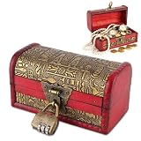 Buachois Vintage Treasure Chest Box,Small Wooden Boxes with Lock,Pirate Treasure Chest,Wooden Treasure Storage Box Decorative Box, for Jewelry Pearl Trinkets