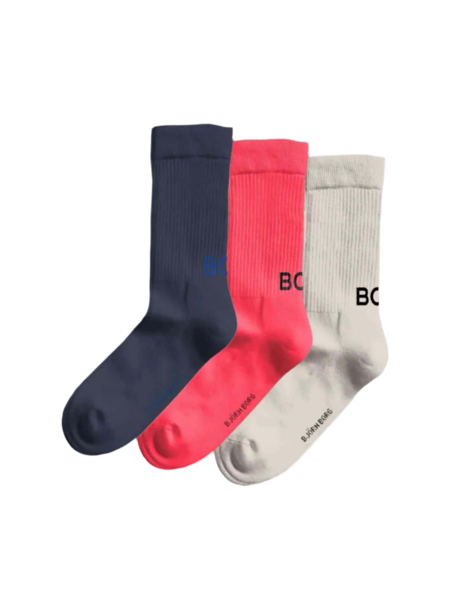 Björn Borg Men's White, Pink, Navy Blue Core Crew Socks 3-Pack – Soft Recycled Polyamide Sports Socks (Uk, Alpha, L, Regular, Regular, )