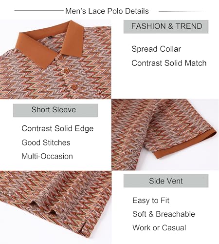 Alex Vando Mens Lace Polo Shirts Fashion Vibrant Short Sleeve Casual Shirts for Men