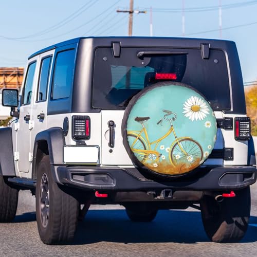 Image of Dujiea Daisy Bicycle Spare Tire Cover, Universal Wheel Tire Cover Waterproof Dust-Proof Tire Protectors for Trailer Rv SUV Truck Camper and Many Vehicle 14 15 16 17 Inch