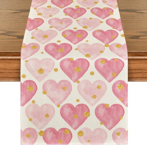 Artoid Mode TABLERUNNER-VALENTINE-33183-056 Golden Pink Love Valentine'S Day Table Runner cover