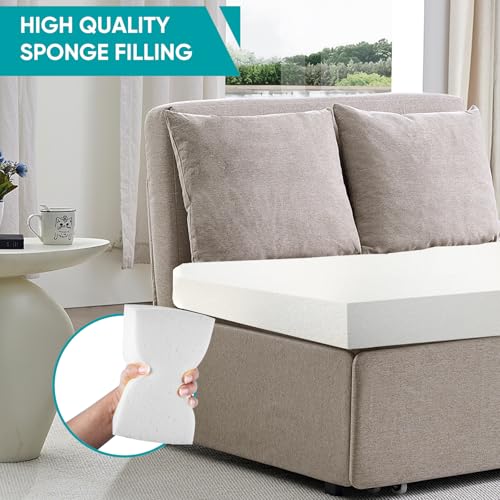 Image of BALUS 43 inch W Twin Pull Out Sofa Bed Sleeper Couch with Pullout Beds, Convertible 2 in 1 Linen Sleepers Sofas Armless Chair with Pillows and Foldable Mattress for Small Space Apartment Loft, Beige