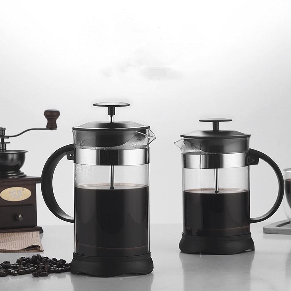 French Press Pot Stal nierdzewna Przezroczysta podwójna ściana Niełatwa do uszkodzenia Prasa do kawy z filtrem French Press Coffee Pot Łatwy do czyszczenia i użytkowania (Kolor: Czarny, Rozmiar: 350