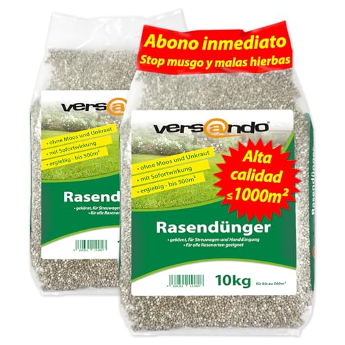 versando 20kg abono para césped primavera hasta 1000m²: desplaza el musgo y las malas hierbas para un césped sano y de un verde exuberante Abono de primavera con efecto inmediato