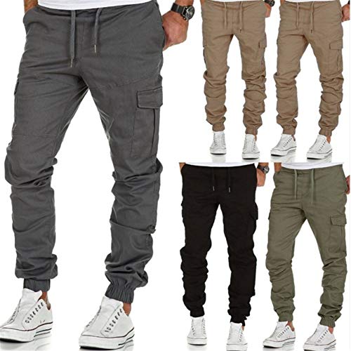 Men's Workwear Multi-Pocket Jogger Sports Trousers Cargo Long Pants Drawstring Waist Hip Hop Cotton Sweatpants3