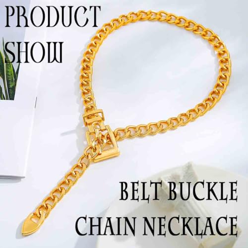 Chunky Gold Choker Punk Belt Buckle Collar Necklace Long Y-Necklace Thick Chain Neck Jewelry for Women2