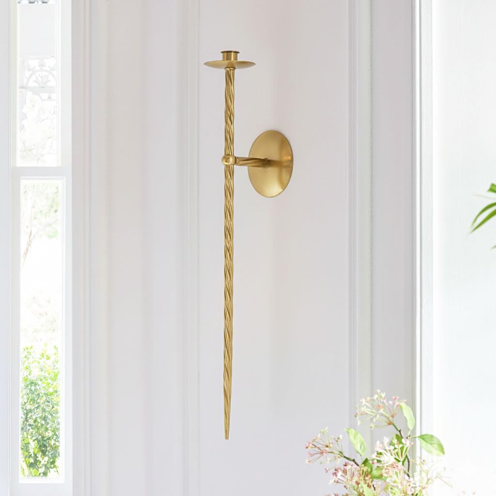 Large Wall Candle Holder Set of 2 Twisted Candle Sconces Wall Mount Metal Candle Holders Decor for Bedroom Dining Room 23.5" Gold