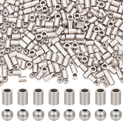 SUNNYCLUE 400pc Silver Stainless Steel Spacer Beads - 2 Styles (Tube & Round) - 3mm & 4x3x3mm - DIY Jewellery Making Accessories