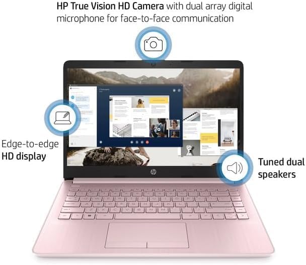 Image of HP Rose Pink Student Laptop • Intel 4-Core Processor • 16GB RAM • Windows 11 • Microsoft 365 • Thin & Portable Laptop for School, Online Classes, Web Browsing & Everyday Use