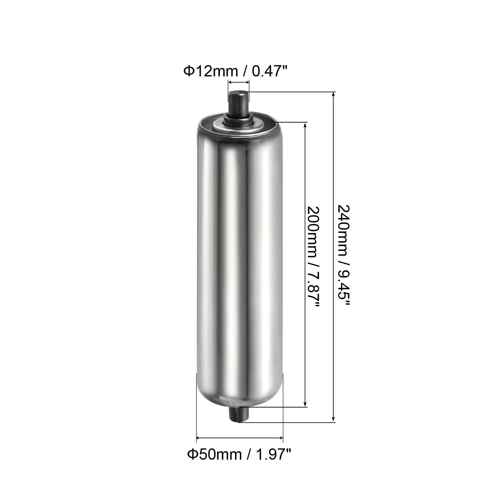 PATIKIL Transportador Rodillo 2" Diámetro 8" Longitud, Inoxidable Acero Gravedad Transmisión Reemplazo Pieza Galvanizado Extremo, Plata