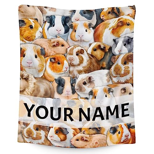 Personalized Guinea Pig Blanket Gifts with Name - 30x40 Inches Cute Throw for Girls & Boys - Brown Soft Fuzzy Blankets for Couch & Office