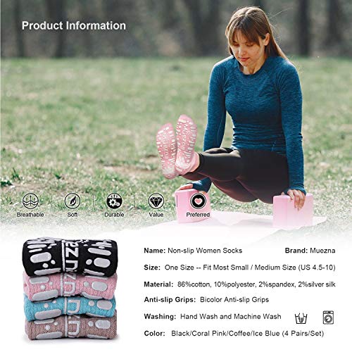 Image of Muezna Non Slip Yoga Socks for Women, Anti-Skid Pilates, Barre, Hospital Socks with Grips, Size 5-10