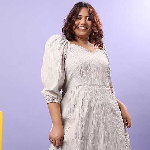 Image of Instafab Plus Women's Sky Blue Ruffle Hem Dress for Casual Wear | Quarter Sleeve | Polyester Fabric | Sweetheart Dress Crafted with Comfort Fit for Everyday Wear (3XL)