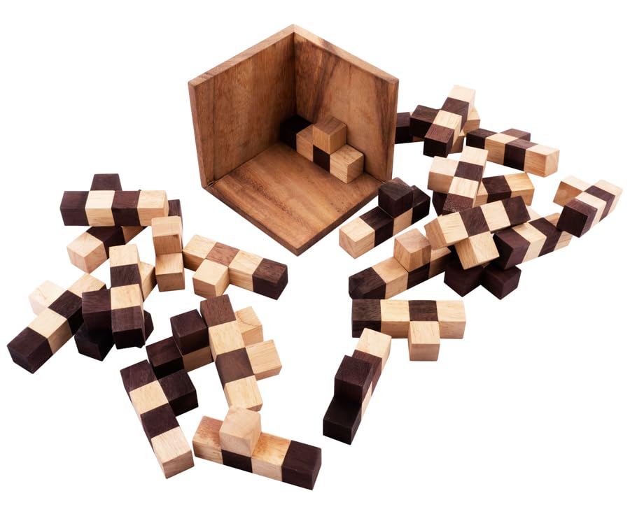 Engelhart - 350190-125 Cubos Rompecabezas de Madera Nivel difícil para Adultos - 25 Piezas - solución en el Juego – 14 x 14 x 14 cm