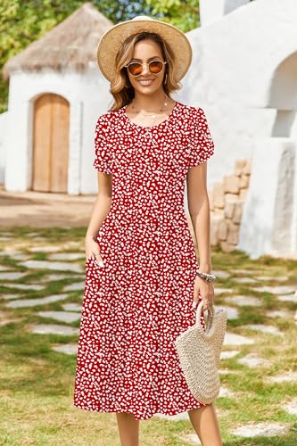 Image of Zeagoo Womens Summer Dresses Casual Aline Midi Dress Short Sleeve Floral Tshirt Dress Flowy Beach Sundresses with Pockets