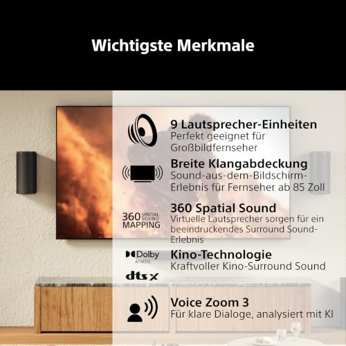 Sony BRAVIA Theatre Trio HT-A8 Heimkinosystem (3.0 Kanal-Surround Sound, 405 W, eARC, Dolby Atmos, DTS:X, AI Voice Zoom 3 für BRAVIA Fernseher, DSEE) Schwarz