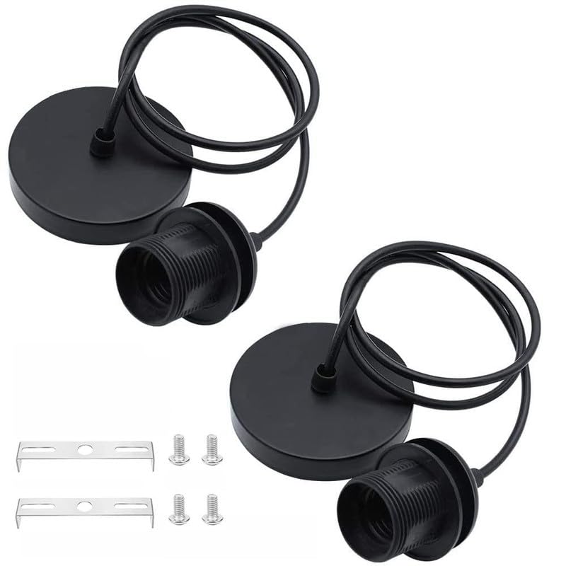 Chandni Décor E27 Pendant Light Fitting, 2 Pack Vintage Pendant Light Fitting, Retro Industrial Style E27 Lamp Holder, Fitting Kit for DIY Suspension Chandeliers Modern Hanging Lampe (Black) (B0CZNG2JRK) Amazon Price History, Amazon Price Tracker