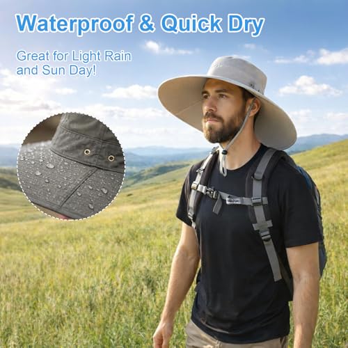 Image of HUAMULAN Wide Brim Sun Hats Men and Women Bucket Safari Fishing Hat for Hiking Garden Lawn Work Camping Outdoor