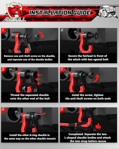 Image of 3 /4 inch D Ring Separate Shackles, 52,910lbs Break Strength Easy Open Towing Winch Shackles, Heavy Duty Shackles with 7 /8 inch Screw Pin for Tow Strap Winch Off Road Vehicle Recovery, BlackRed