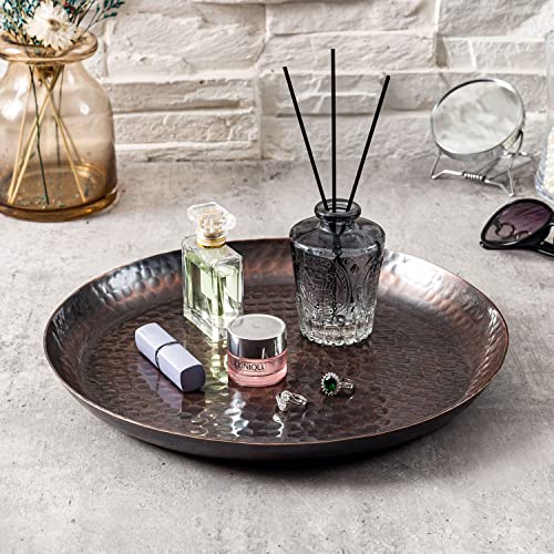 Mygift KIT3129CPV 13 Inch Vintage Copper Tone Hammered Metal Round Vanity Tray thumb #1