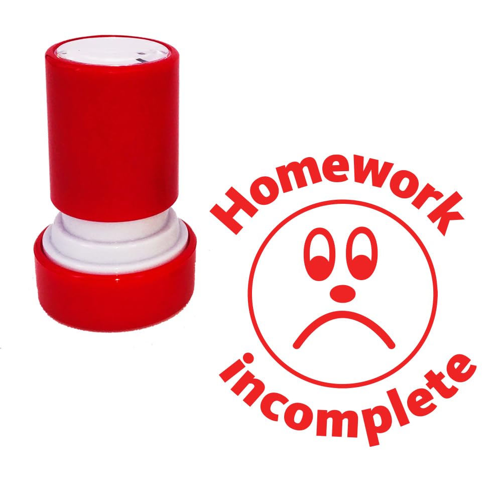 Classroom Capers Red Homework Incomplete Teacher Stamp. Self-Inking, 22Mm, Reinkable, Quality Stamper For Marking And Praise. Ink
