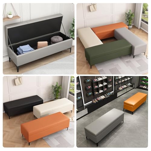 Descalzadora con Almacenaje, Banco Entrada Recibidor con Asiento, Banco Zapatero Moderno para Sala de Estar, Dormitorio, Pie de Cama(Orange,160CM) - imagen 7