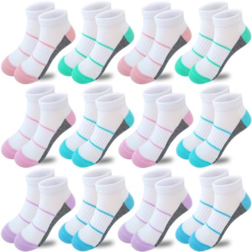 Bemeol 12 Pairs Girls Socks Kids Low Cut Ankle Socks Girls Half Cushion Athletic Sock