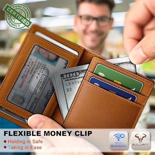 Image of BULLIANT Slim Wallet For Men 12Cards,Magnetic Flip Build-in Money Clip Airtag Compatible-RFID Blocking