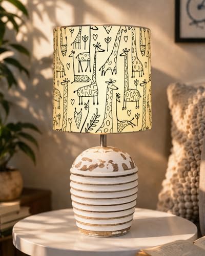 Image of Homesake Wooden Lamp for Living Room | Table Lamp for Bedroom | Bedside Lamp with Fabric Shade | E27 Holder with Bulb Included | Warm Light Night, Study Table & Home Decor, Savannah Drum Shade