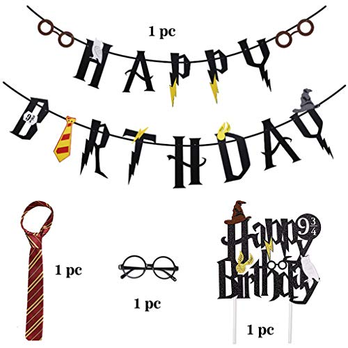 Amycute 49 stuks magische verjaardagsdecoratieset, stropdas, bril, cupcake-topper, taartdecoratie, ballonbanner voor verjaardagsdecoratie, themafeest. - Image 3