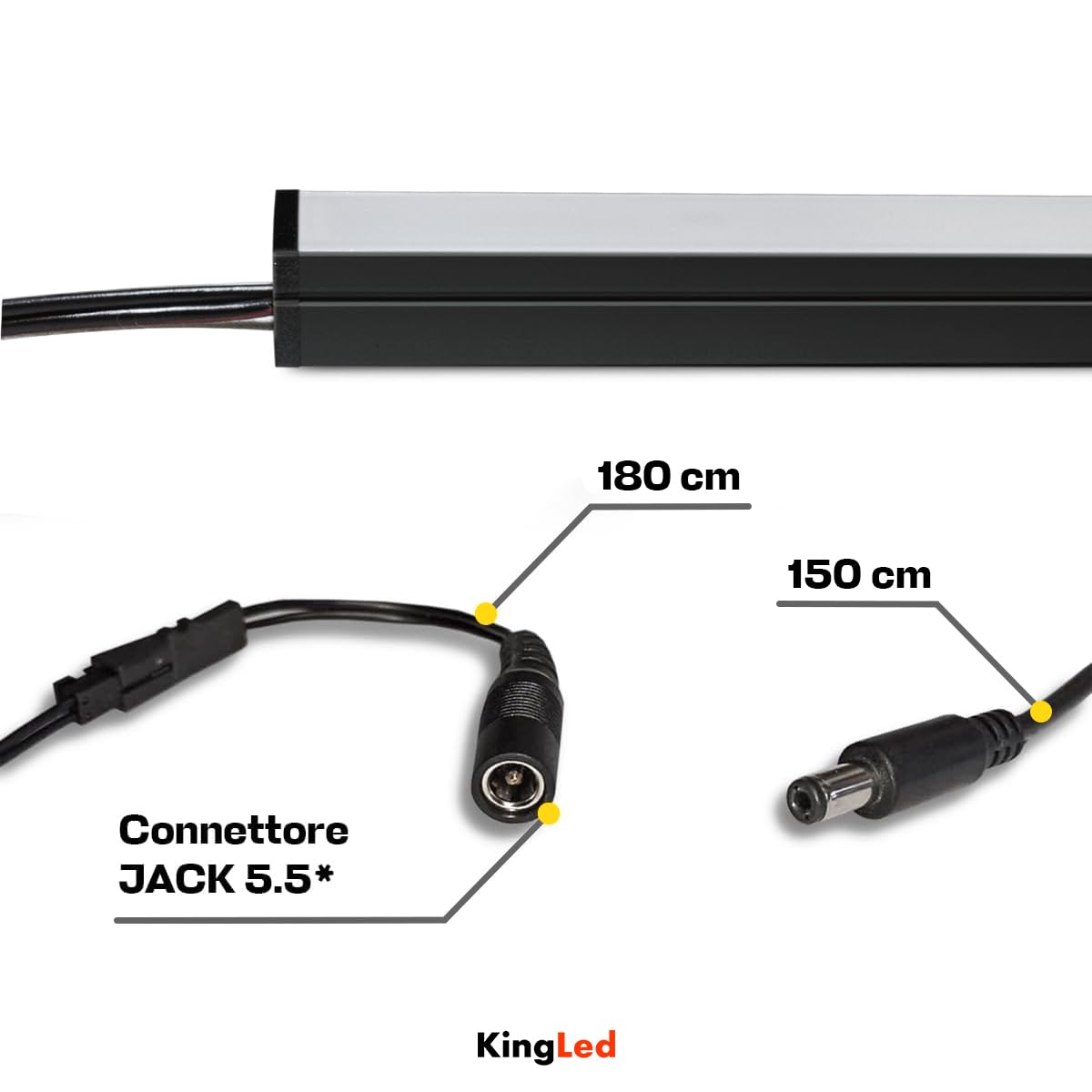 Barretta Led su misura con dimmer touch per sottopensili - Colore Nero - Personalizzabile da 30cm a 200cm con luminosità regolabile (150 cm, Luce Naturale 4000K)