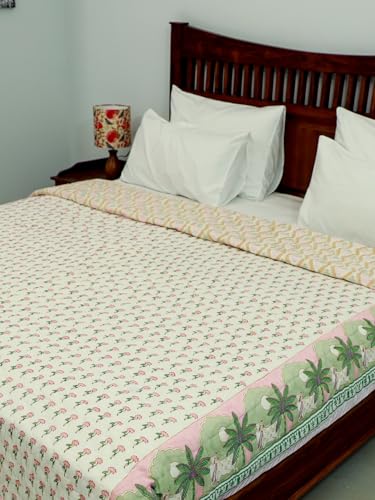 Image of Pichwai Ac Comforter Double Bed | Uniform Cotton Filling Blanket | 100% Cotton Soft & Cozy Premium Dohar | Lightweight Duvet | Duvet Bed Quilt | Color - White