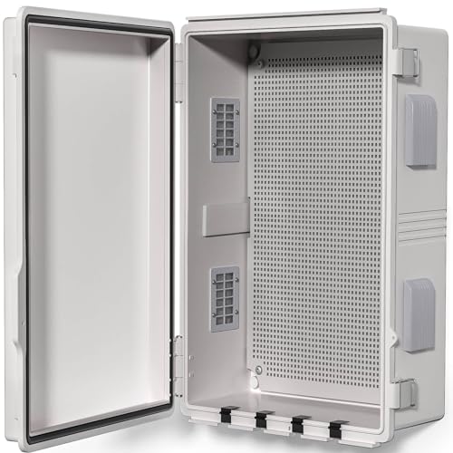 ANIMACYN Electrical Junction Box, Ventilated Design, Cable Grommets, Indoor/Outdoor Use with Mounting Panel & Hinged Cover. Waterproof IP 65. (Grey Cover, 19.7