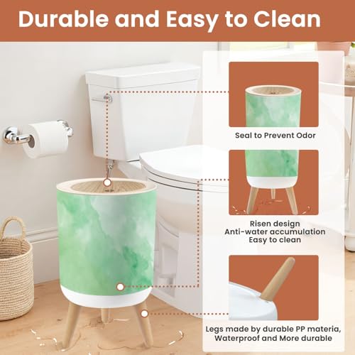 Image of Small Trash Can with Lid Watercolor texture for graphics Green mint colors Pastel delicate 1.8 Gallon Dog Proof Trash Can Round Garbage Can Waste Bin Wastebasket for Bathroom Bedroom Living Room