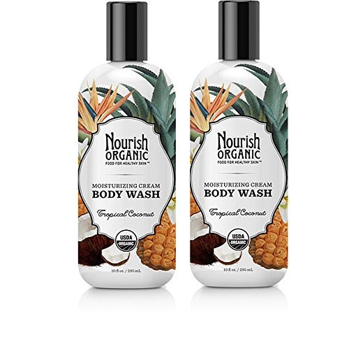 Nourish Organic Tropical Coconut Body Wash, With Coconut Milk, Fig, Vitamin E, and Aloe Leaf Juice, 10 fl. oz. Each (Pack of 2)