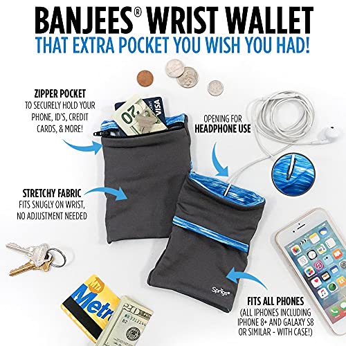 Sprigs Banjees 2 Pocket Wrist Wallet/Wrist Band/Wrist Pocket for Travel, Walking, & Running. Wallet Pouch That Holds Cash, Card, ID's, and More2