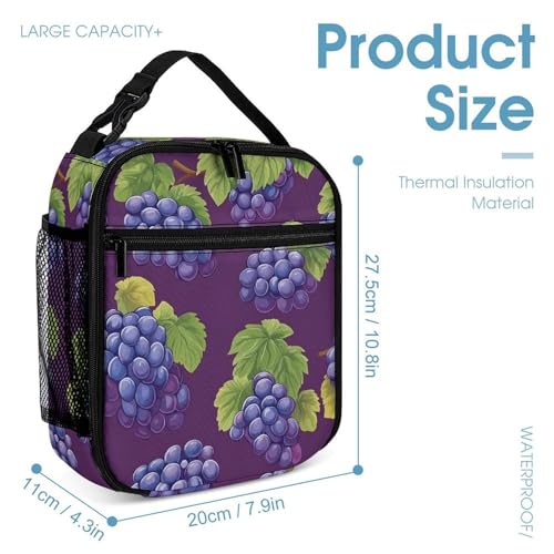 Grape Pattern Printed Backpack with Lunch Box Bag Pencil Case Pouch 3pcs Daypack Set for Women Men4