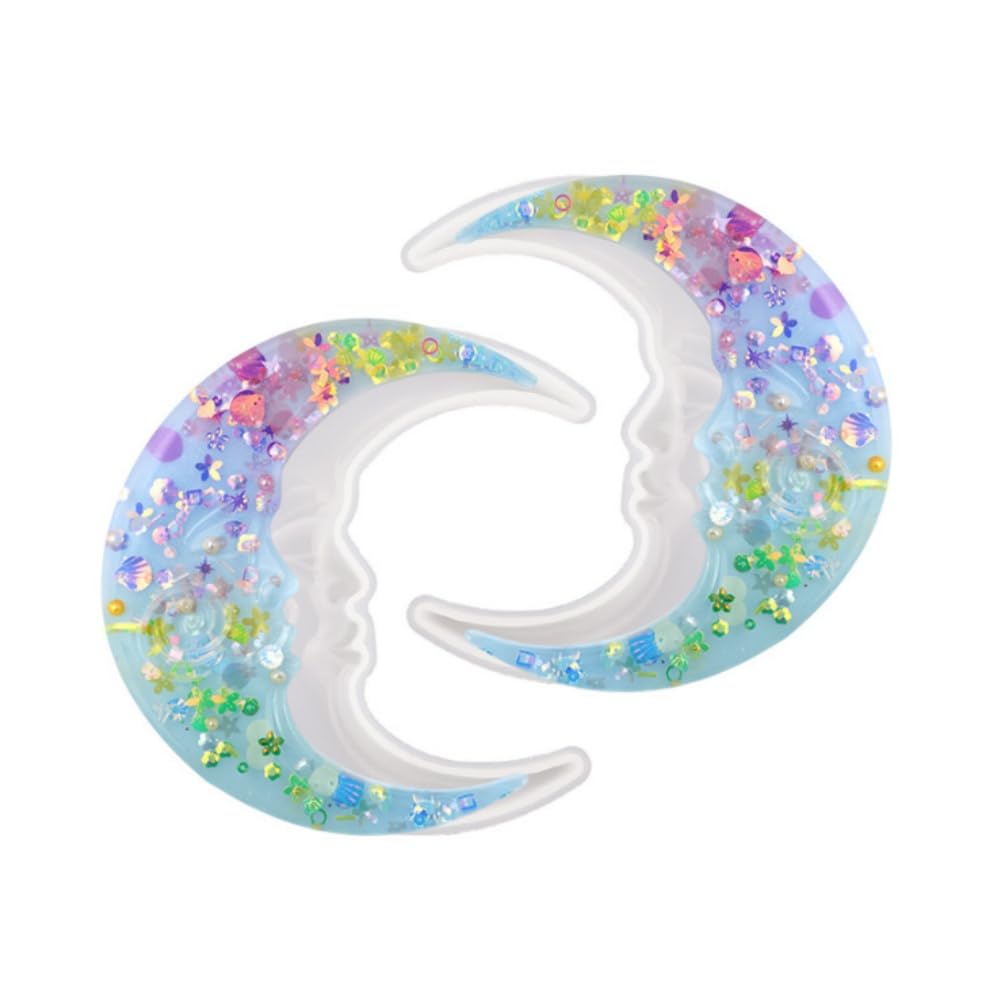 Buachois 2 Pcs Epoxy Resin Molds, Moon Shape Pendant Mold Diy Crystal Three Dimensional Mirror Personalized Silicone Mold For Create Art Resin Ornaments Decoration