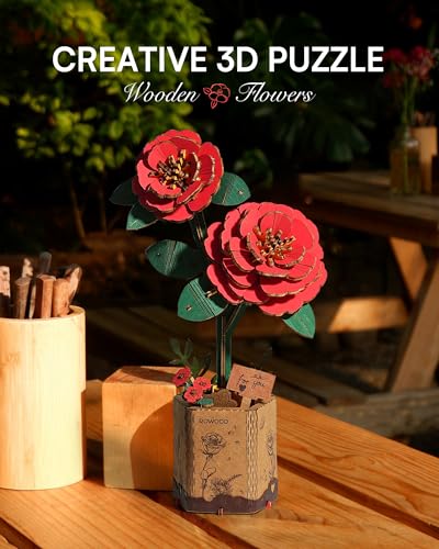ROWOOD 3D Puzzle DIY Wooden Flower, Artificial Flowers Model Kits to be Assembled - Image 2