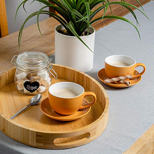 Argon Tableware Yellow Cappuccino Cups with Saucers - Set of 6-250ml Dishwasher Safe Gloss Stoneware Cappuccino Cups and Saucer Set Coffee Mugs with Handle and Grooved Plate - Image 5