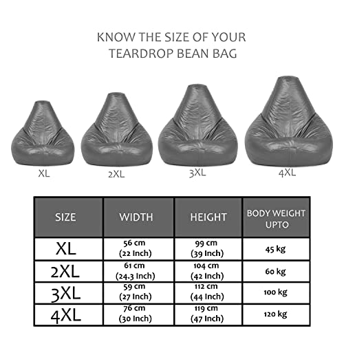 Image of RnS Rest 'n' Sleep Faux Leather Teardrop Bean Bag Filled with Beans | Bean Bag Sofa Chair for Adults & Kids | Home, Office & Restaurant | Capacity Up to 120kg 1 Year Warranty(Dark Grey /Turquoise,4XL)