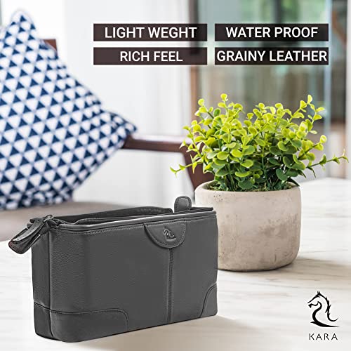 Image of Kara Obama Black Leather Toiletry Bag for Men | Travel Pouch | Shaving Kit Bag Toiletry Pouch | Travel Kit | Toiletry Kit | Pouches for Travelling | Waterproof Leather Shaving Bag