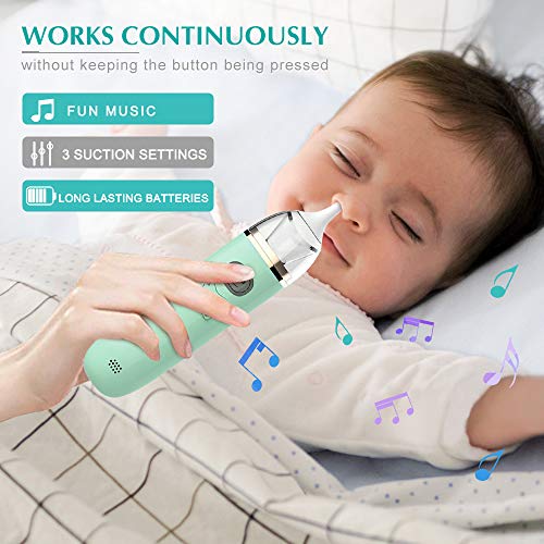 Baby Nasal Aspirator, Electric Nose Sucker for Baby Snot Sucker, Nose Suction for Infants, Booger Sucker Nose Cleaner for Toddler Kids with 2 Tips and 3 Suctions