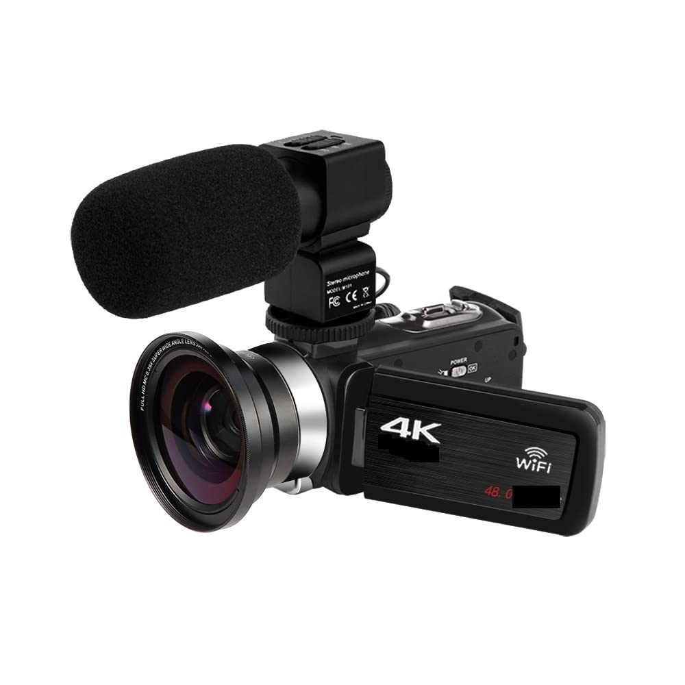 Videocámara 4K 48MP Luz de Relleno incorporada Pantalla táctil Vlogging for grabadora Cámara Digital(64 G SD Card,AF1 Mic Lens)